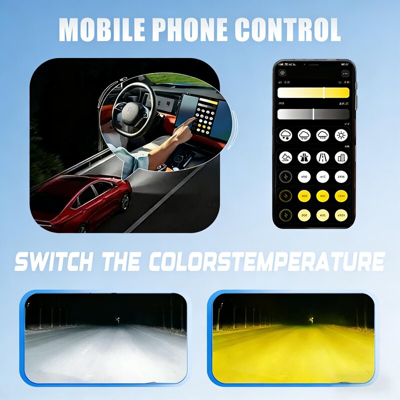 LED Headlights Manufacturer - APP Control 400W 3000K 6500K Multiple Colors H4 H7 H11 9005 9006