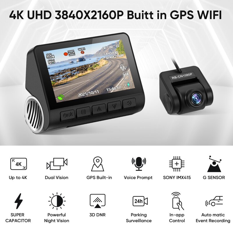 Dash Cam Manufacturer - Auto IPS 1080P 4K Dual Lens Waterproof Super Night Vision GPS WiFi