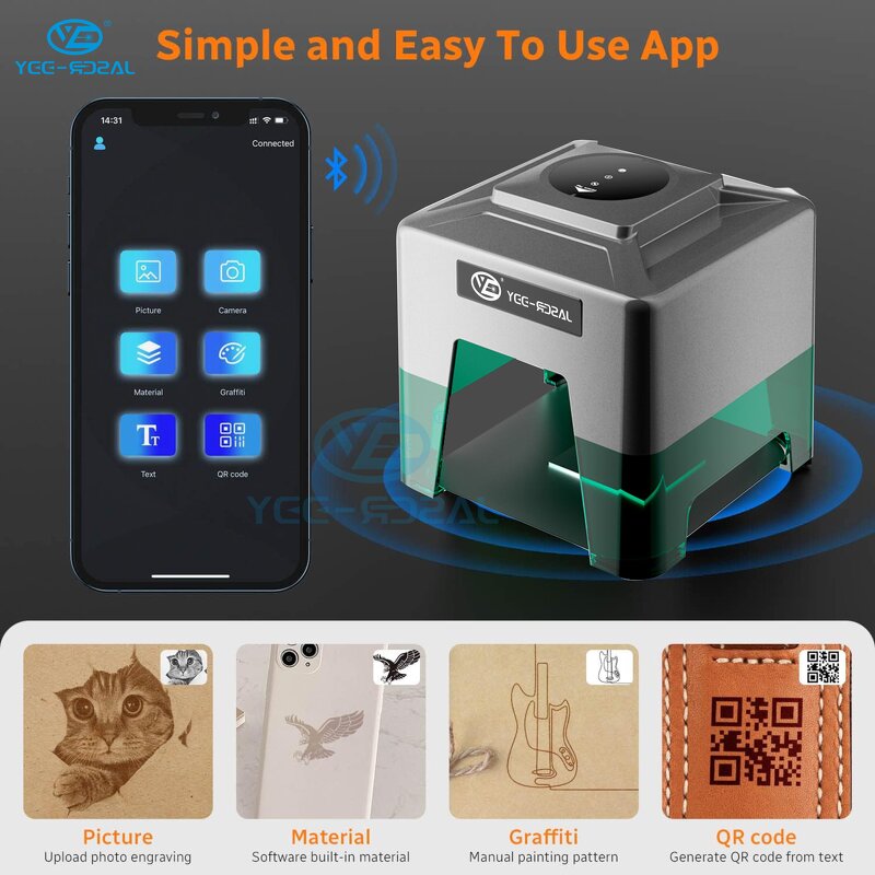Laser Engraving Machine Manufacturer - YEELASER BT Portable Wood Leather Glass DIY