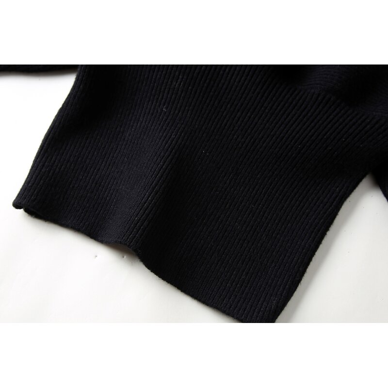 Women's Knitted Sweater Manufacturer - Black Beading Asymmetrical Design Long Sleeve