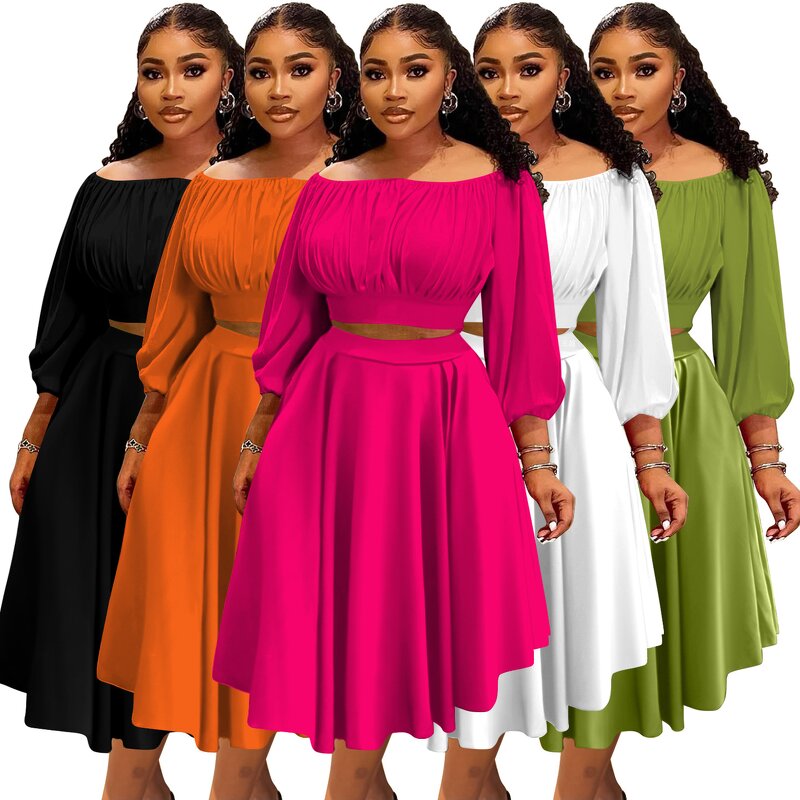 Women's Midi Skirt Set Manufacturer - High Waisted Plus Size Autumn Two Piece Casual