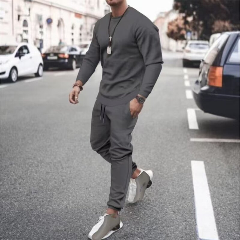 Men's Casual Set Manufacturer - 2023 Europe America Autumn Long Sleeved Loose Round Neck