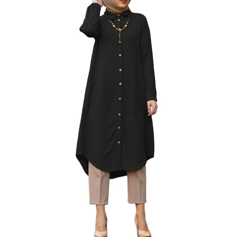 Muslim Long Shirt Manufacturer - Button Loose Islamic Clothing Long Sleeve Top