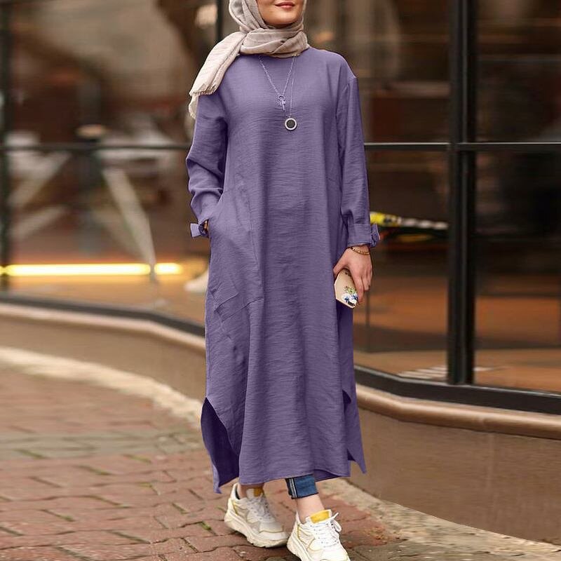Kaftan Dress Manufacturer - S-5XL Round Neck Long Sleeve Loose Islamic Arab Maxi