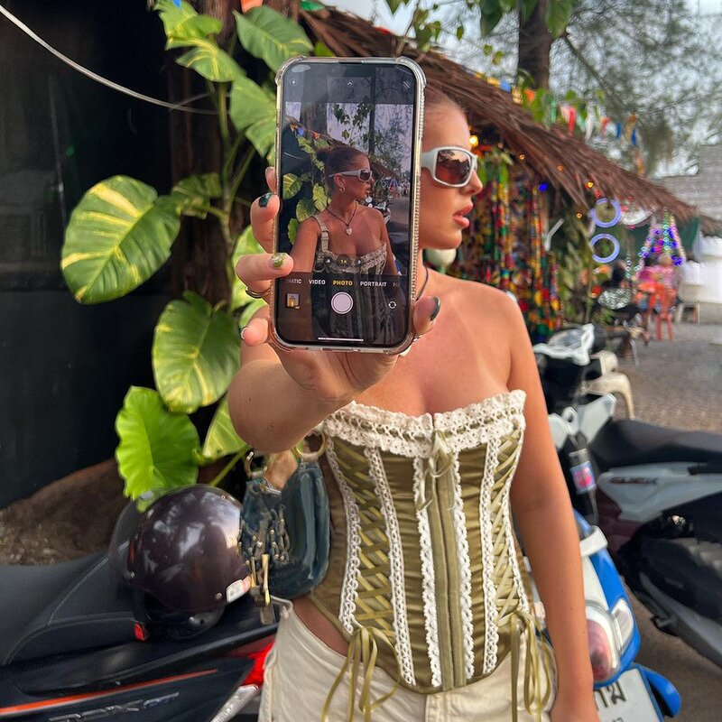 Women's Satin Vest Manufacturer - Green White Lace Patchwork Waist-slimming Sexy Top