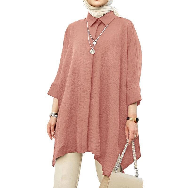 Muslim Blouse Manufacturer - Wholesale Cheap Malaysia Solid Color Pleated Long Sleeve