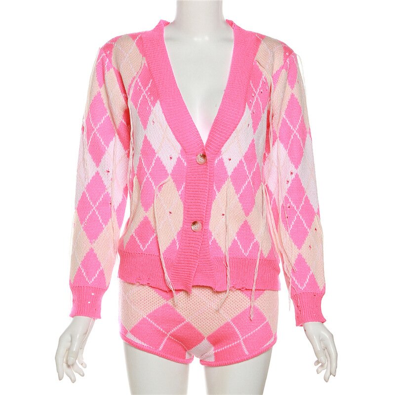 Women's Knitted Set Manufacturer - Patchwork Two Piece Pants Loungewear Suit