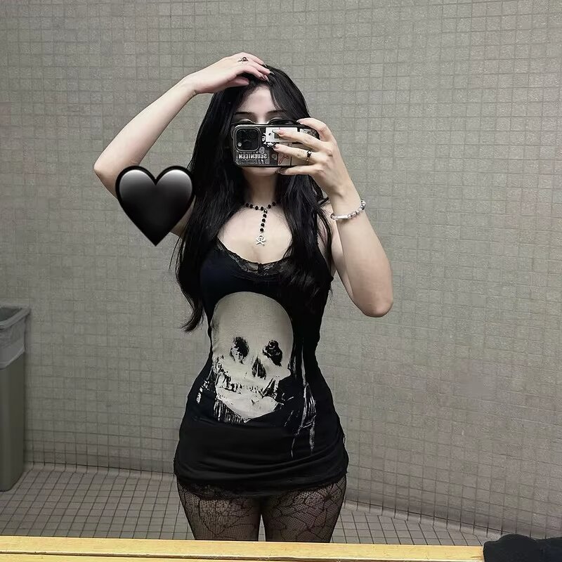 Women's Sleeveless Dress Manufacturer - 2024 Punk Gothic Graffiti Printed Hot Girl