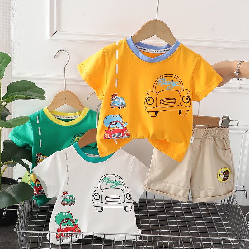 Boys Clothing Set Manufacturer - 2024 Summer Shirt Khaki Shorts Factory Direct Kids