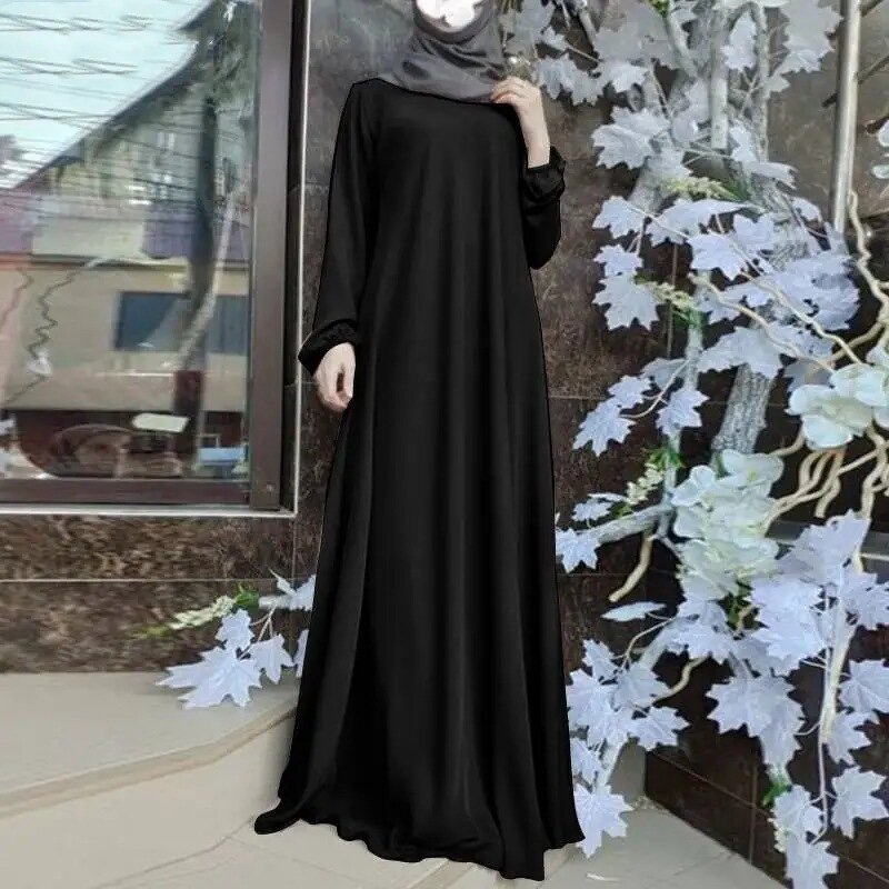 Mullins Satin Robe Manufacturer - Middle East Loose Puff Sleeve Solid Color Dress