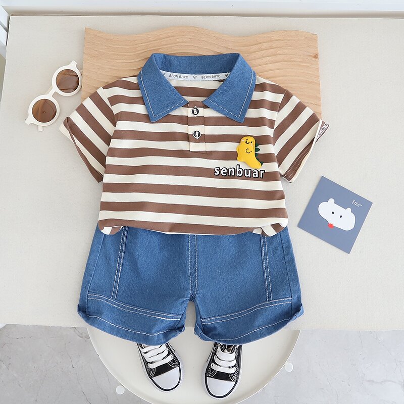 Baby Clothing Set Manufacturer - Summer Cartoon T Shirt Denim Shorts 2Pcs Casual Kids