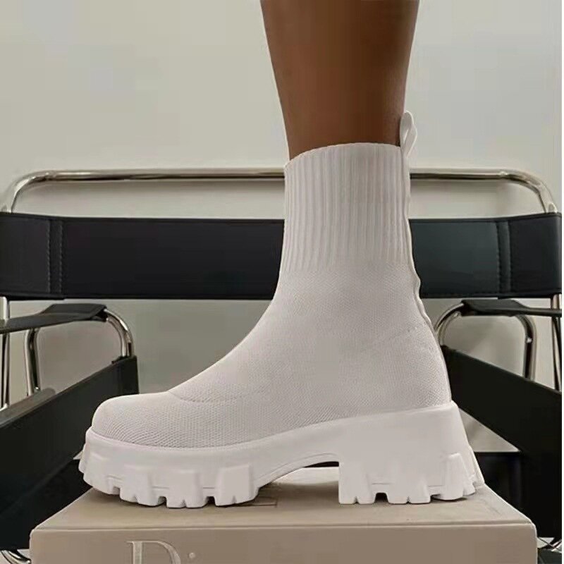 Women's Ankle Boots Manufacturer - Winter Solid Color Knitted High Sole Couple Socks