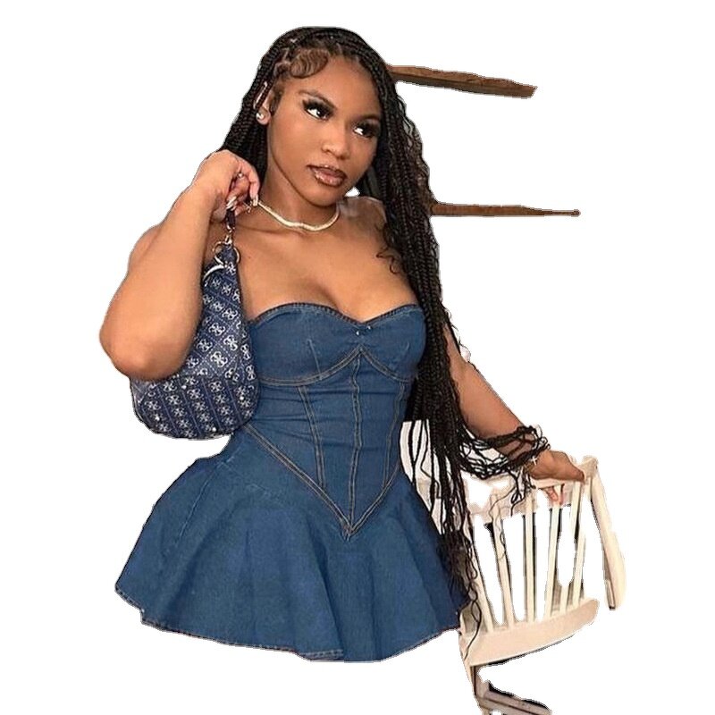 Women's Denim Dress Manufacturer - 2024 New Temperament Design Casual Midi Length