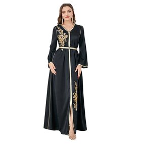 Kaftan Dress Manufacturer - Women's Black Moroccan V-Neck Islamic Abaya for Eid