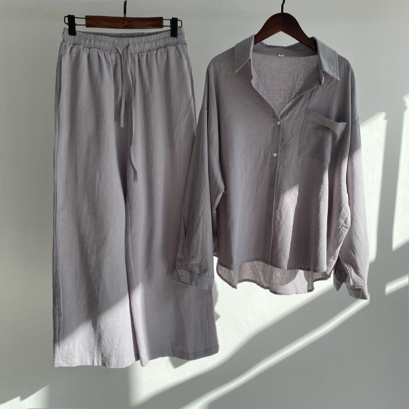 Women's Two Piece Set Manufacturer - High Waist Retro Cotton Linen Loose Pants Suit