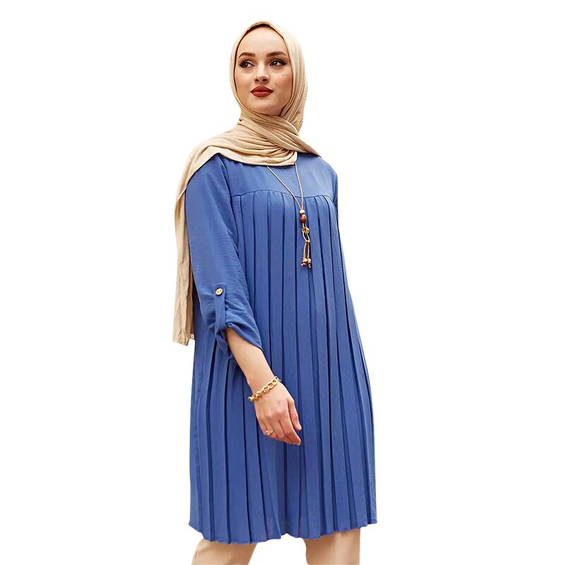 Muslim Blouse Manufacturer - Plus Size 5XL Multicolor Pleated Chiffon Long Shirts