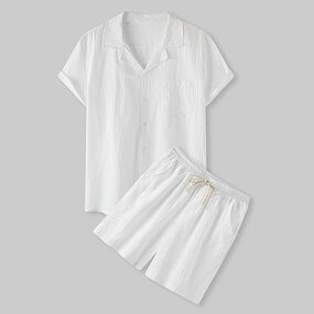 Men's Linen Set Manufacturer - 2024 Summer Stylish Solid Color Shirt Shorts Casual