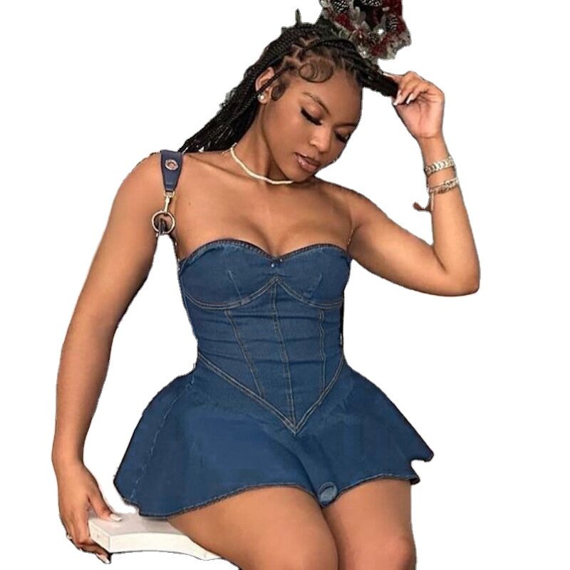 Women's Denim Dress Manufacturer - 2024 New Temperament Design Casual Midi Length