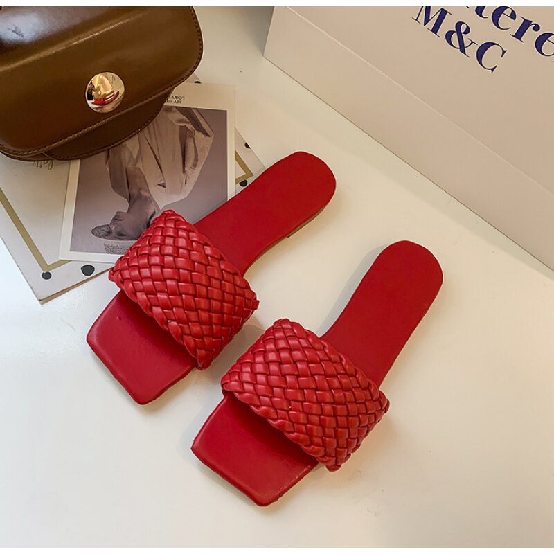 Women's Sandals Manufacturer - Summer One Word Braided Belt Light Non-slip Beach Shoe