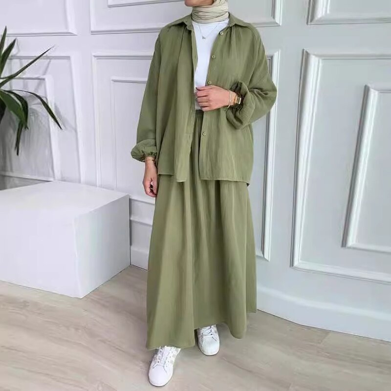 Muslim Skirt Suit Manufacturer - Summer Crumpled Puff Sleeve First-Hand Supply In Stock