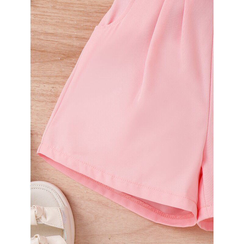 Girls Clothing Set Manufacturer - Summer Solid Mesh Lace Halter Tops Shorts 2 Piece