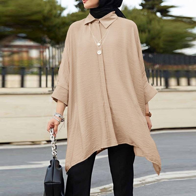Muslim Blouse Manufacturer - Wholesale Cheap Malaysia Solid Color Pleated Long Sleeve
