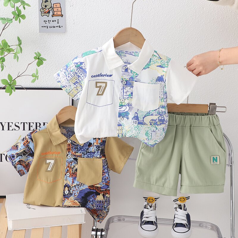 Boys Clothing Set Manufacturer - 2024 Summer Shirt Khaki Shorts Factory Direct Kids