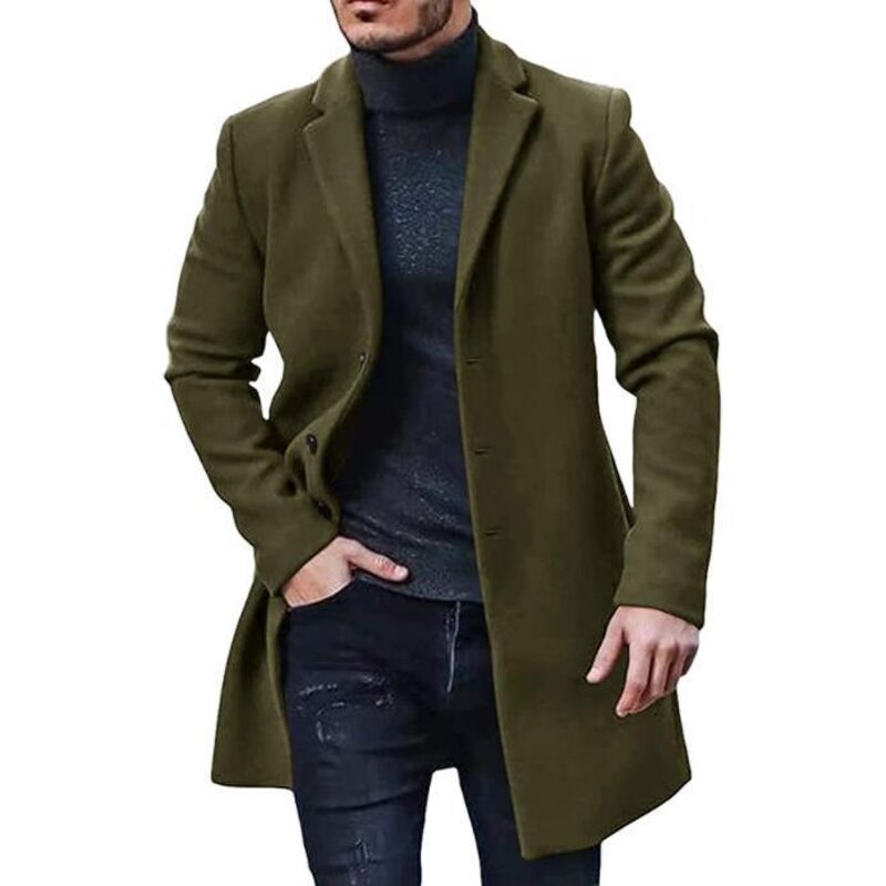 Men's Tweed Coat Manufacturer - Spring Fall Lapel Casual Medium-length Button Windbreaker