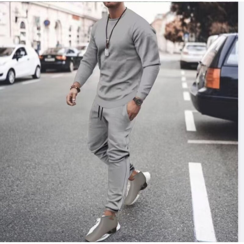 Men's Sports Set Manufacturer - Solid Color Long Sleeved Casual Multi-color Trendy