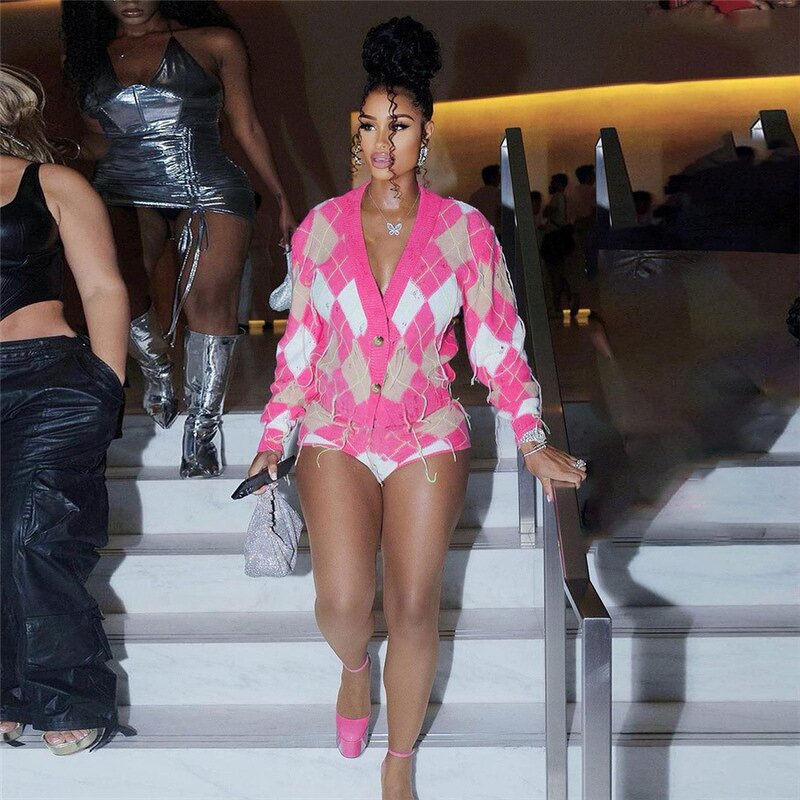 Women's Knitted Set Manufacturer - Patchwork Two Piece Pants Loungewear Suit