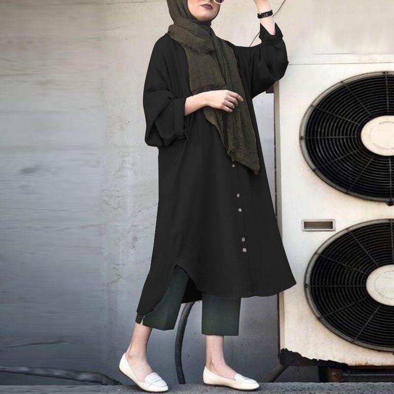 Muslim Long Shirt Manufacturer - Latest Design Solid Color Abaya Long Sleeve Top