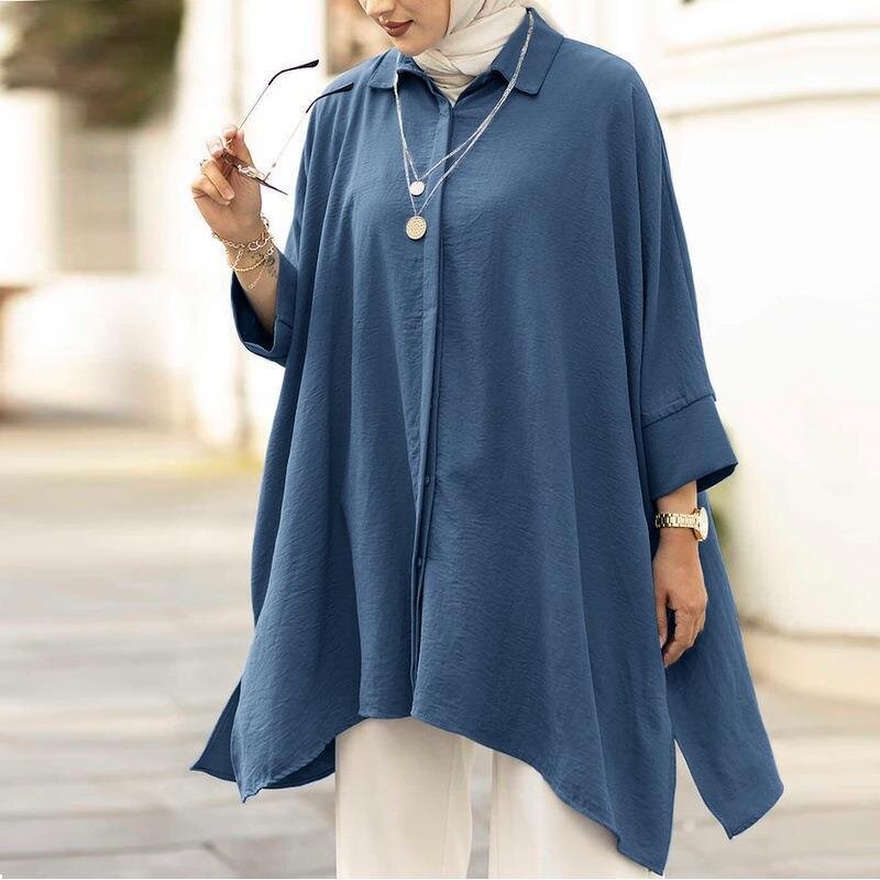 Muslim Blouse Manufacturer - Wholesale Cheap Malaysia Solid Color Pleated Long Sleeve