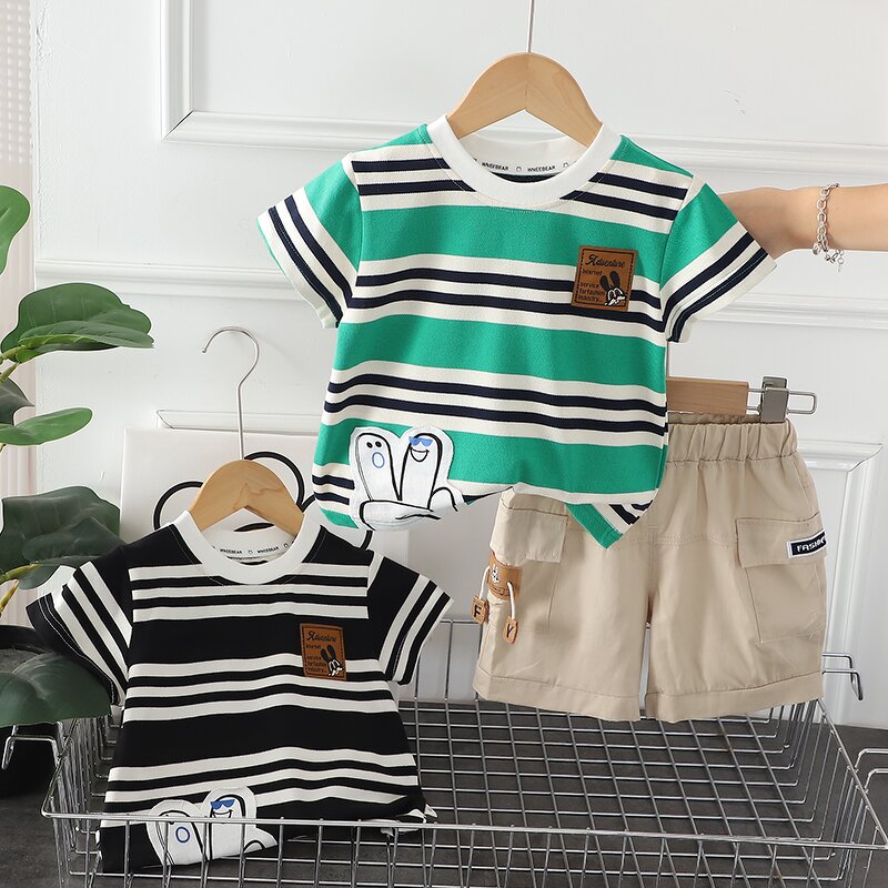 Boys Clothing Set Manufacturer - 2024 Summer Shirt Khaki Shorts Factory Direct Kids
