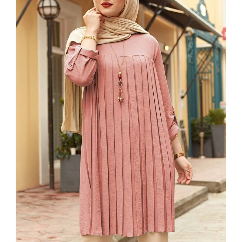 Muslim Blouse Manufacturer - Plus Size 5XL Multicolor Pleated Chiffon Long Shirts