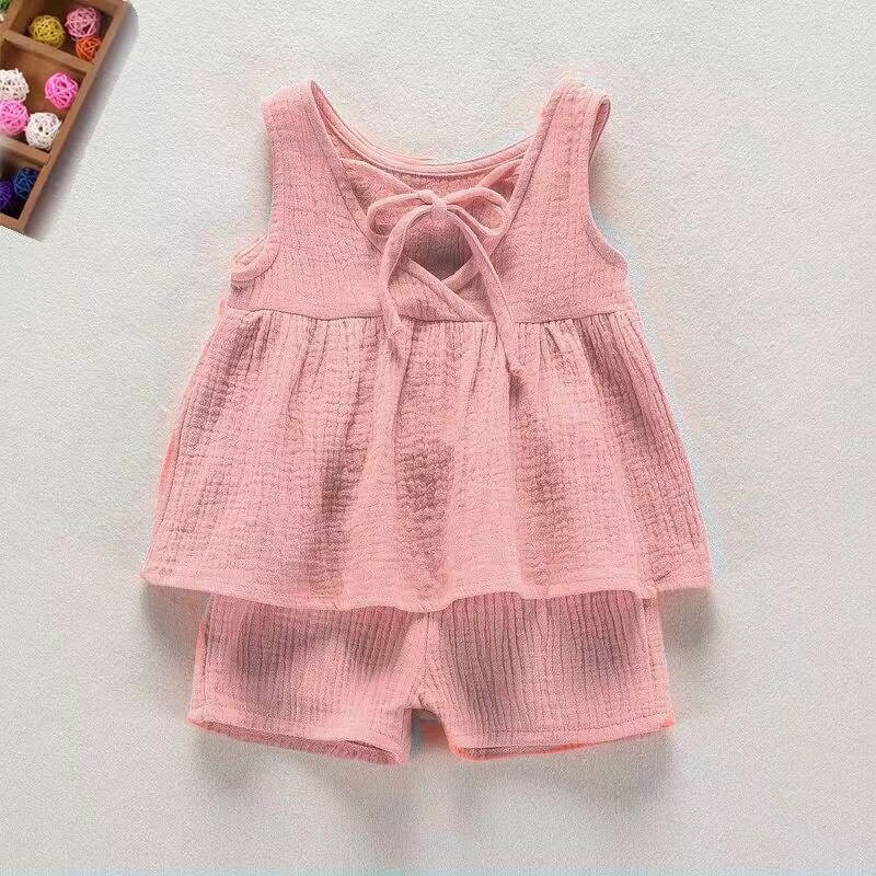 Girls Clothing Set Manufacturer - 2024 Summer Cotton Sleeveless Vest Dress Shorts 2pcs