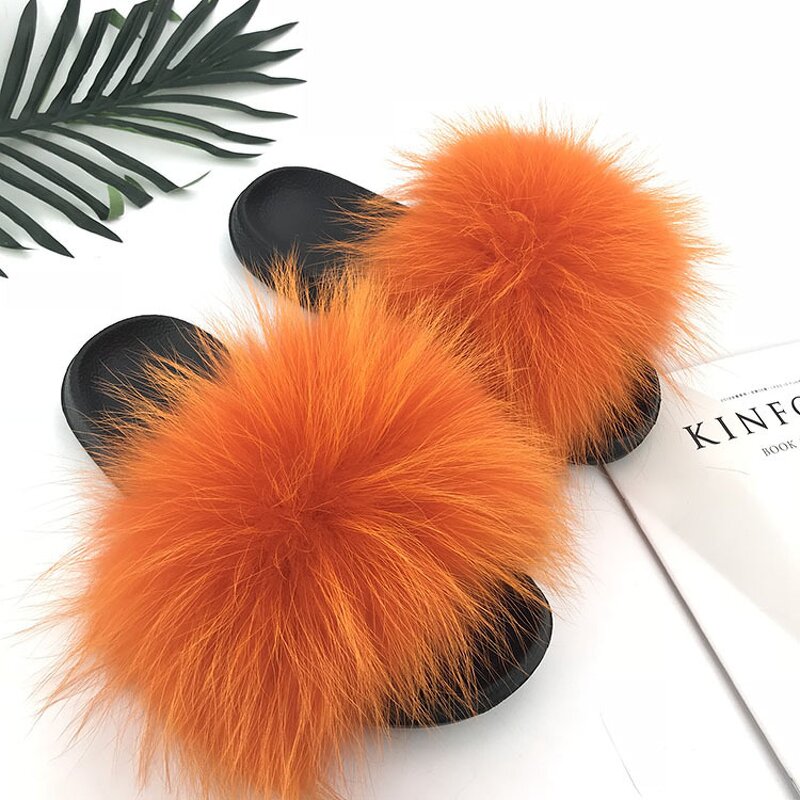 Women's Fur Slippers Manufacturer - New Flat Raccoon Fox Fur Fashion Luxury Shoes