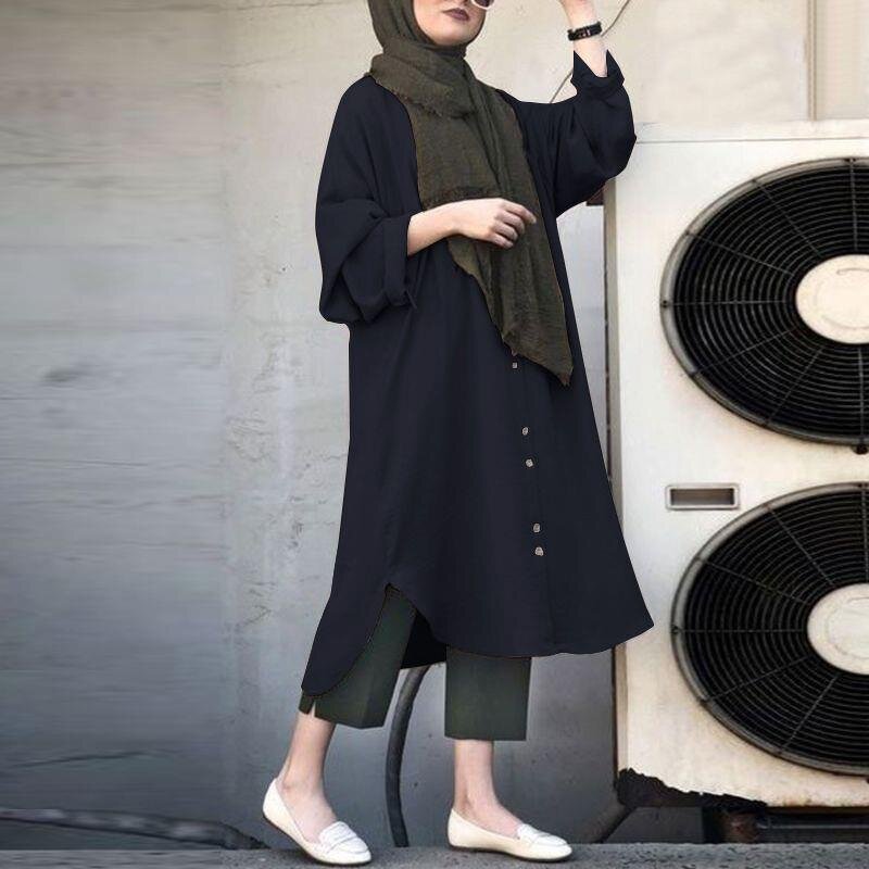Muslim Long Shirt Manufacturer - Latest Design Solid Color Abaya Long Sleeve Top