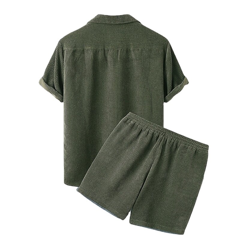 Men's Corduroy Set Manufacturer - New Arrival Collar Shirt Shorts European American