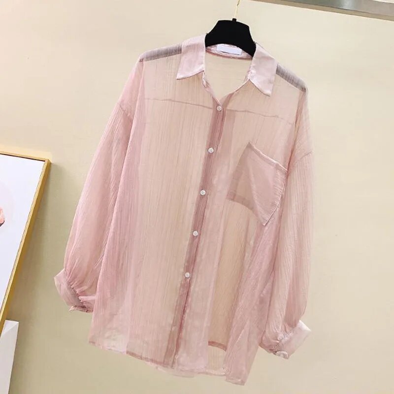 Women's Sunscreen Shirt Manufacturer - Summer Thin Chiffon See Through Cardigan Blouse
