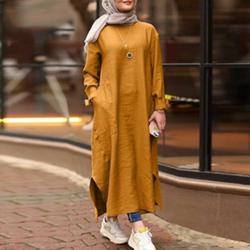 Kaftan Dress Manufacturer - S-5XL Round Neck Long Sleeve Loose Islamic Arab Maxi