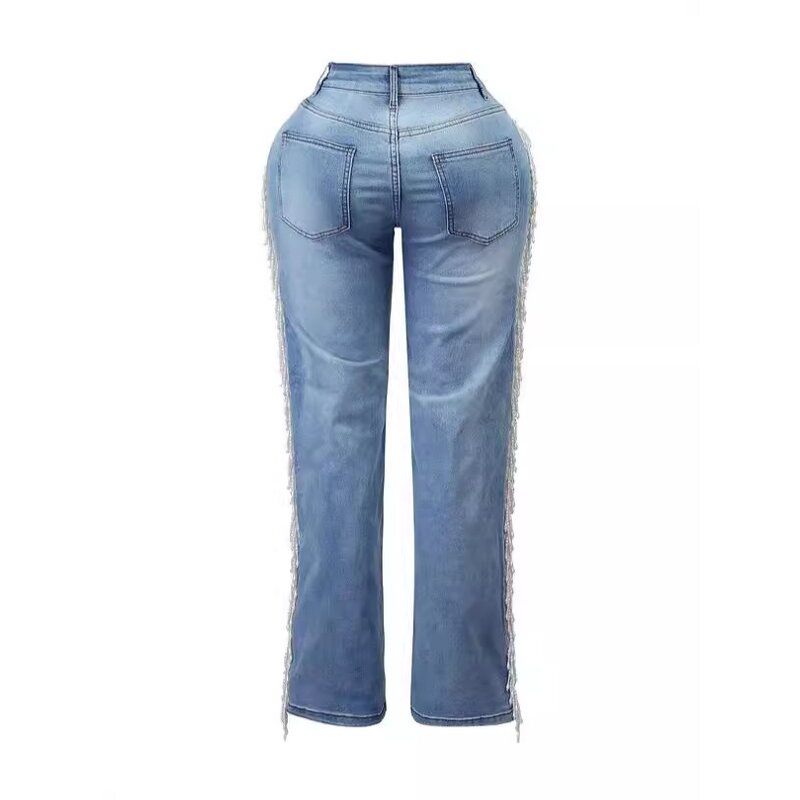 Women's Jeans Manufacturer - Autumn New High Waist Retro Tassel Design Straight Leg