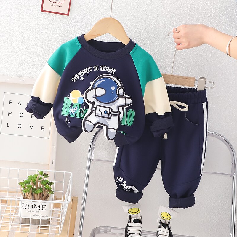 Boys Clothing Set Manufacturer - Spring Autumn Spaceman Sweatshirt Patchwork Pant 2Pcs