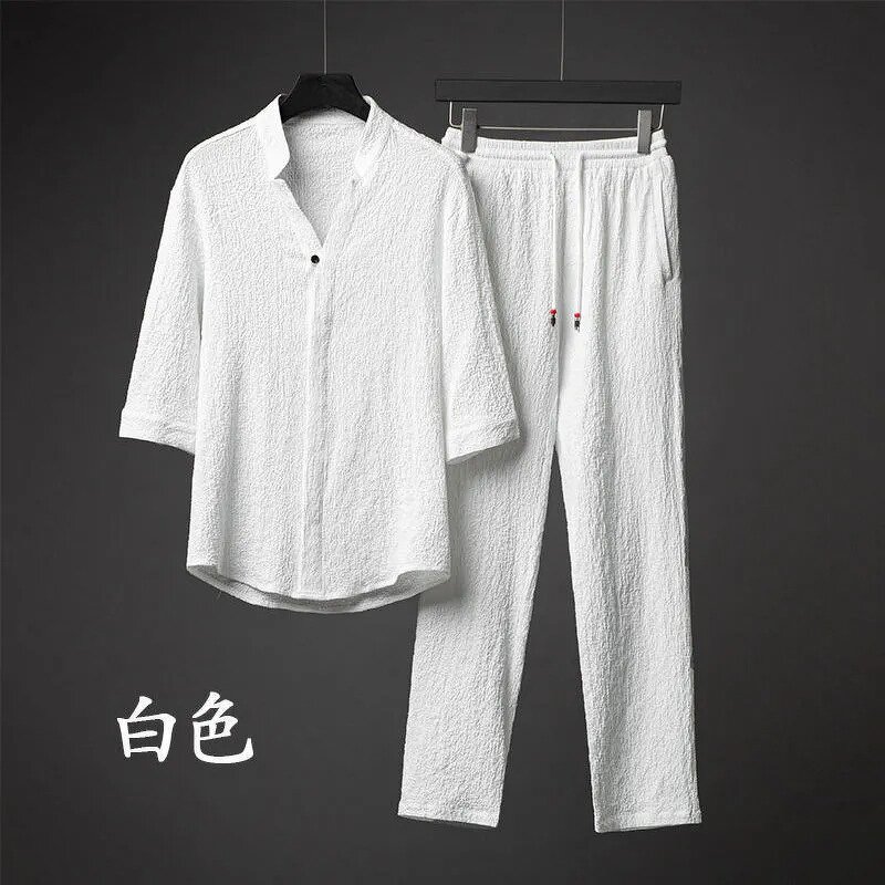 Men's Two Piece Set Manufacturer - 2024 Summer Light Luxury Ultrathin Pants Mid Sleeved