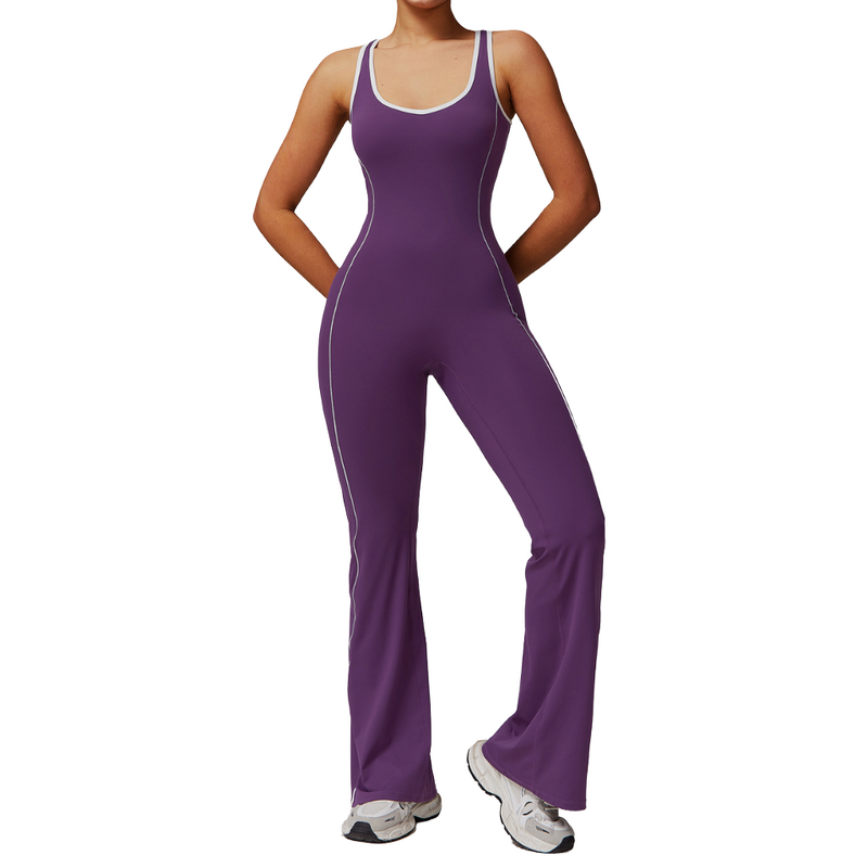 Gym Bodysuit Manufacturer - Women's Beauty Back Hollow Flare Yoga Fitness Jumpsuit