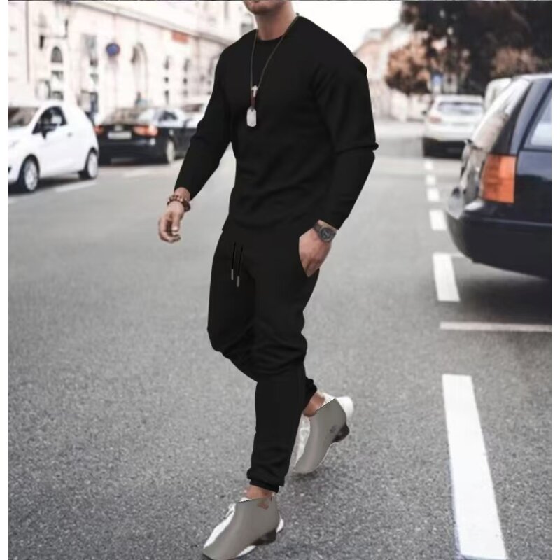 Men's Casual Set Manufacturer - 2023 Europe America Autumn Long Sleeved Loose Round Neck