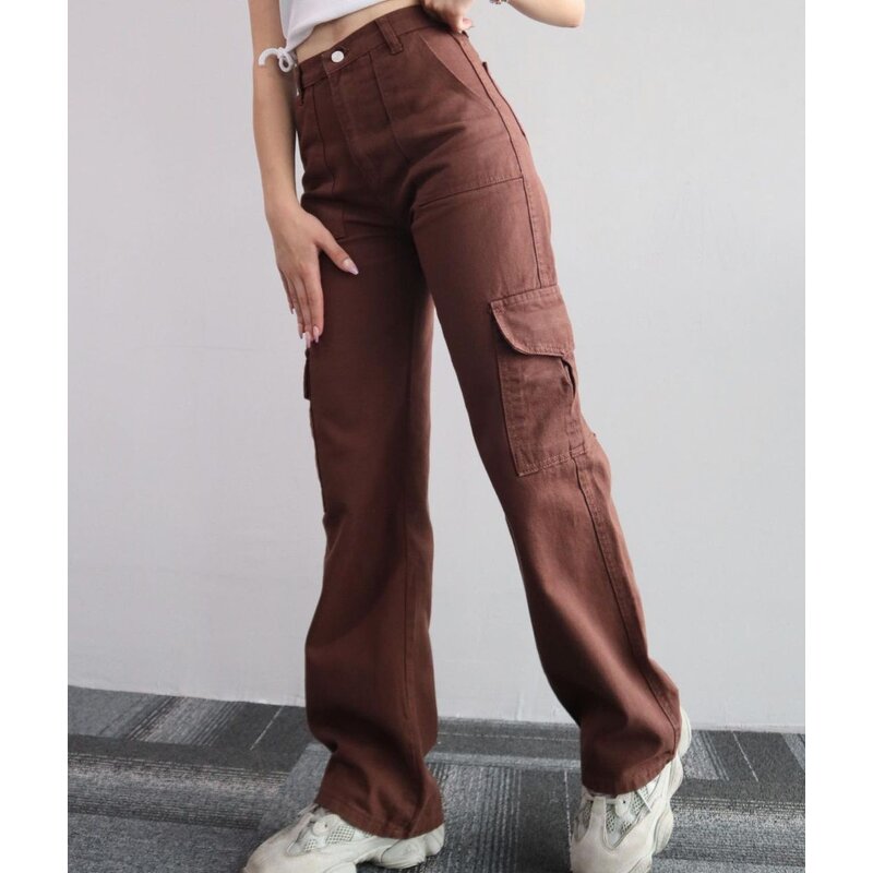 Women's Cargo Pants Manufacturer - 2024 Solid Color Mid-waist Wide Leg Casual Trousers