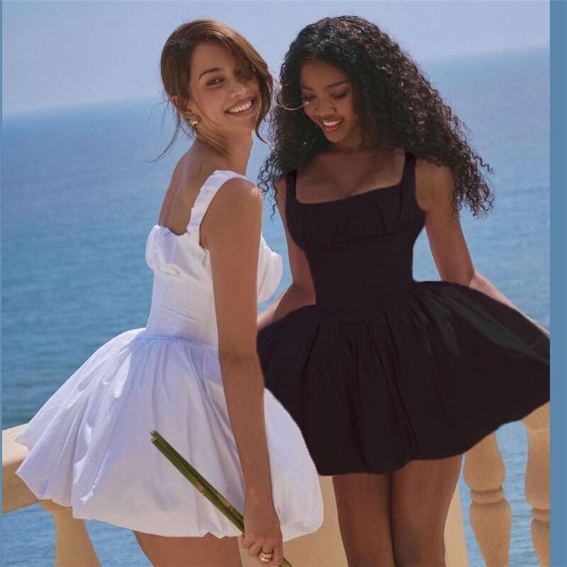 Women's Sleeveless Dress Manufacturer - 2024 Solid Color Backless Pleated Waist Tight