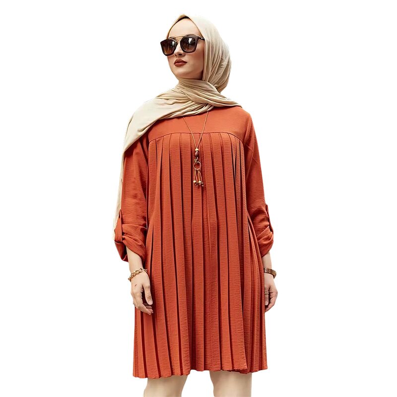 Muslim Blouse Manufacturer - Plus Size 5XL Multicolor Pleated Chiffon Long Shirts
