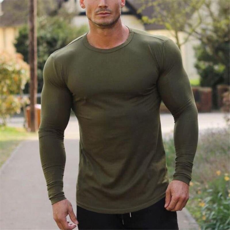 Men's Fitness T-shirt Manufacturer - Winter Plain Long Sleeve 100% Cotton Slim Fit