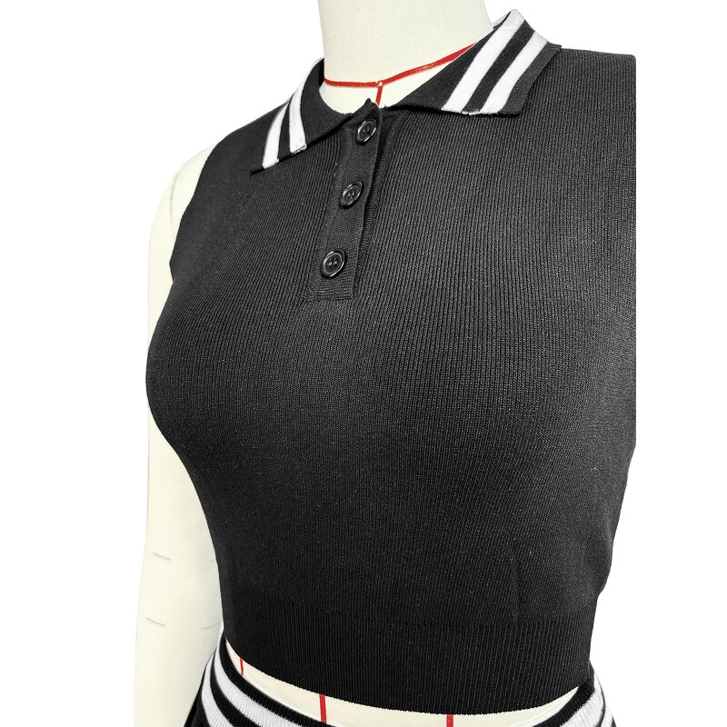 Tennis Skirt Set Manufacturer - Sports Knit Striped Tight Plus Size Pleated Skirt Set